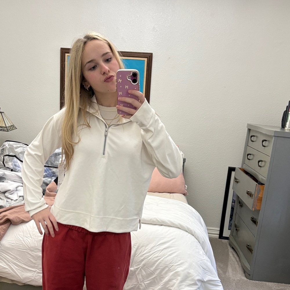 BNWT athleta white quarter zip